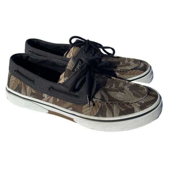 Sperry Men’s Black and Olive Camo Halyard 2-Eye Size 9.5 - Picture 1 of 8